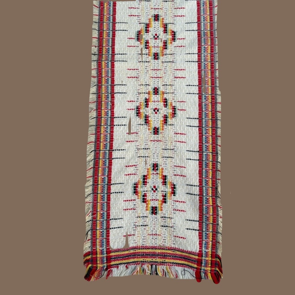 Vintage Overshot Handwoven Cotton Textile / Table Runner Bohemian Cottagecore